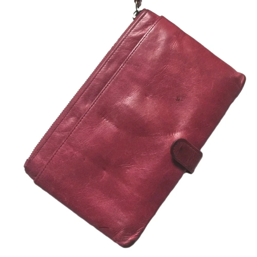 HOBO Black Wristlet Wallet Purse In Polished Leather Zip